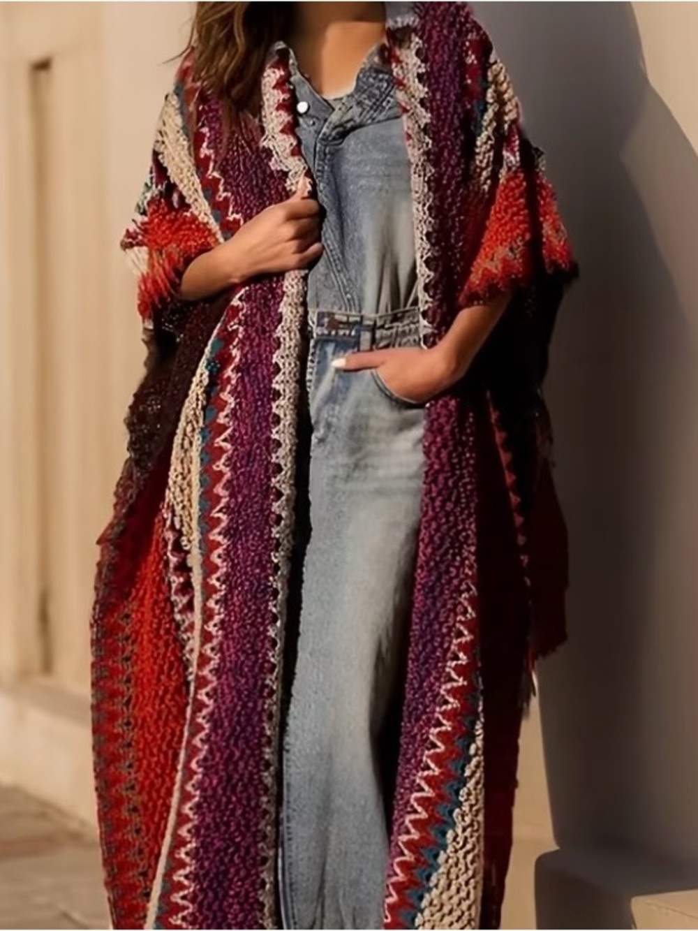 Polychrome Striped Crochet Maxi Sweater Cardigan - Picture 2 of 6